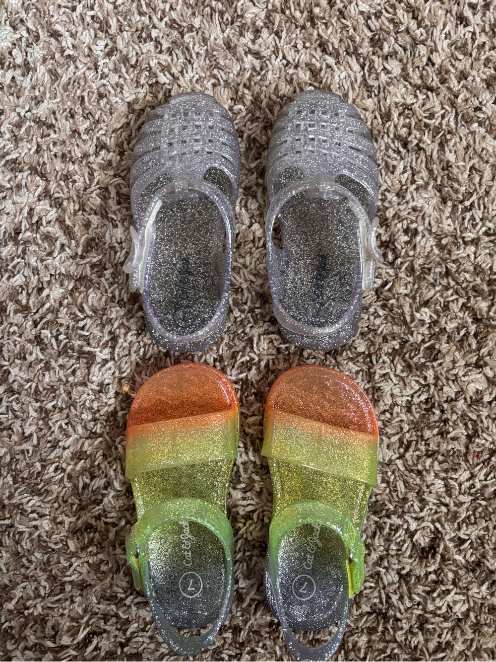 Cat & Jack Glitter Jelly Sandals in Silver and Rainbow Gradient